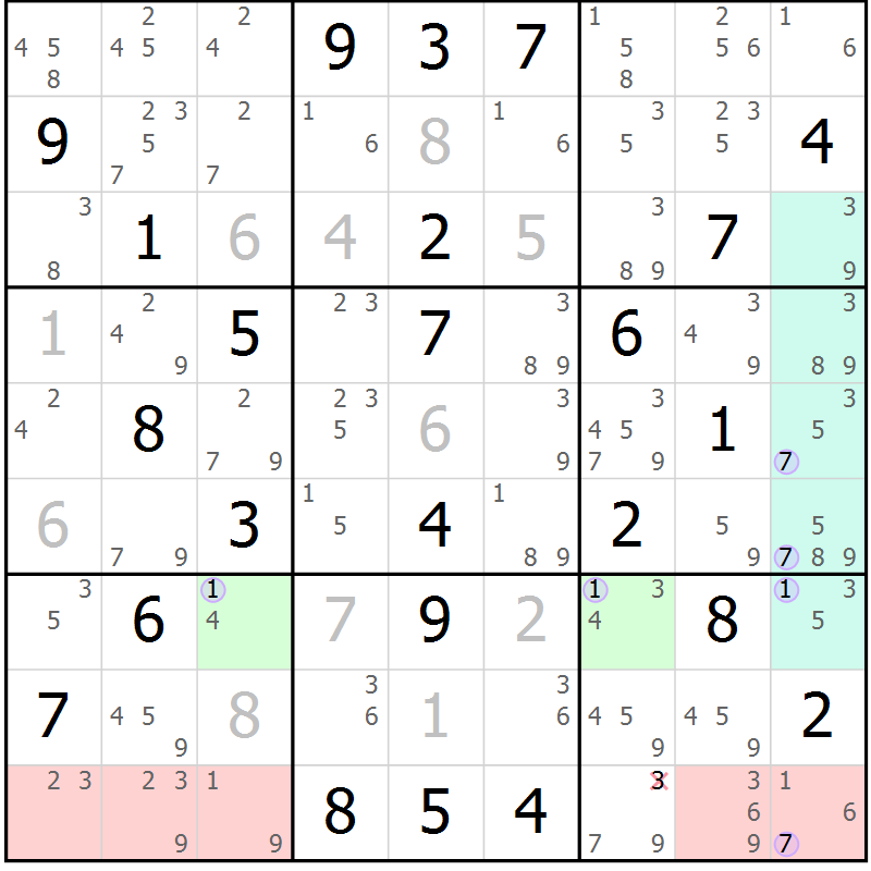 Position des candidats pour la solution de la Gr 33 page 36 du magazine de sudoku Sudoku Suprême n° 040