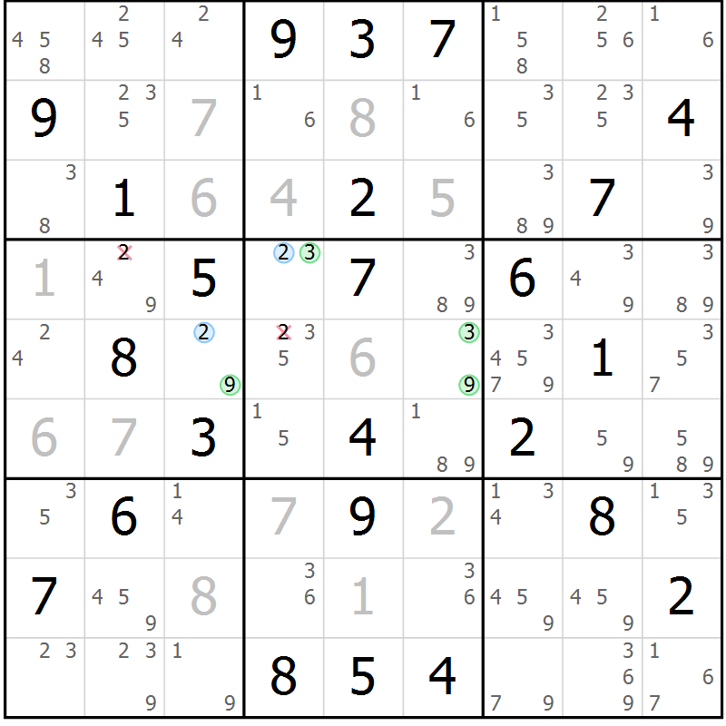 Position des candidats pour la solution de la Gr 33 page 36 du magazine de sudoku Sudoku Suprême n° 040