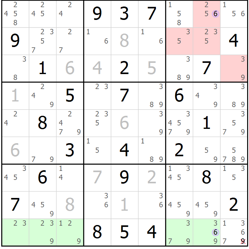 Position des candidats pour la solution de la Gr 33 page 36 du magazine de sudoku Sudoku Suprême n° 040