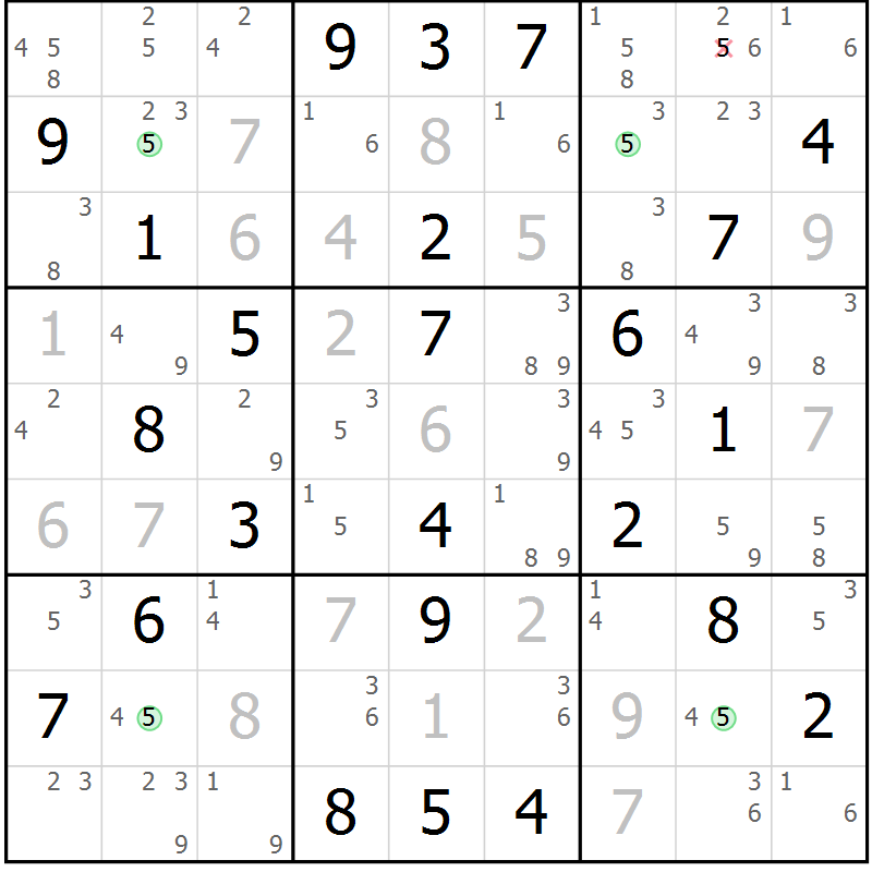 Position des candidats pour la solution de la Gr 33 page 36 du magazine de sudoku Sudoku Suprême n° 040