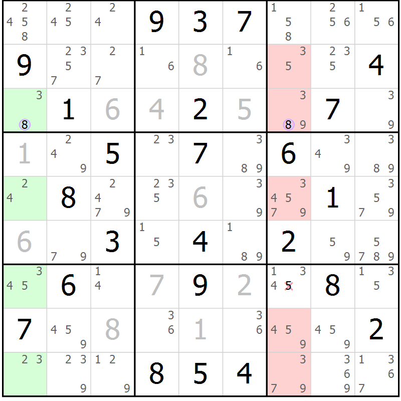 Position des candidats pour la solution de la Gr 33 page 36 du magazine de sudoku Sudoku Suprême n° 040