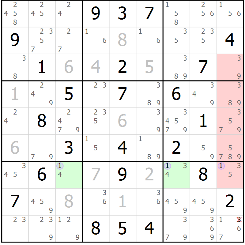 Position des candidats pour la solution de la Gr 33 page 36 du magazine de sudoku Sudoku Suprême n° 040