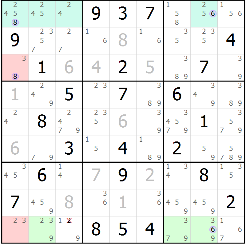 Position des candidats pour la solution de la Gr 33 page 36 du magazine de sudoku Sudoku Suprême n° 040