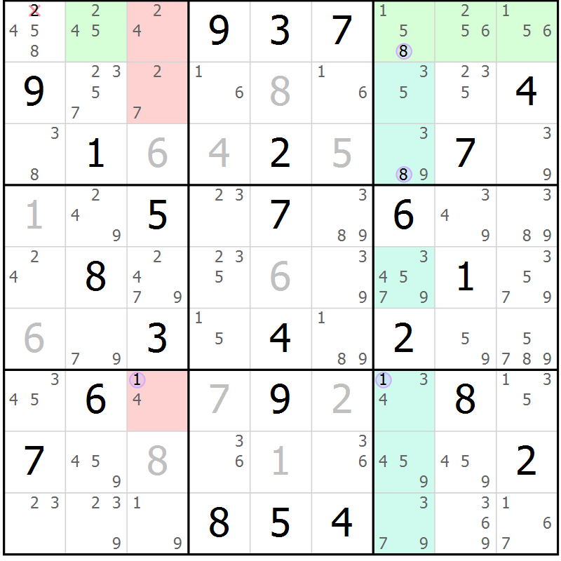 Position des candidats pour la solution de la Gr 33 page 36 du magazine de sudoku Sudoku Suprême n° 040