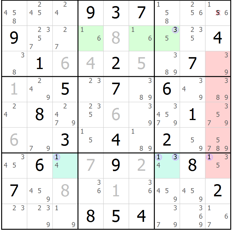 Position des candidats pour la solution de la Gr 33 page 36 du magazine de sudoku Sudoku Suprême n° 040