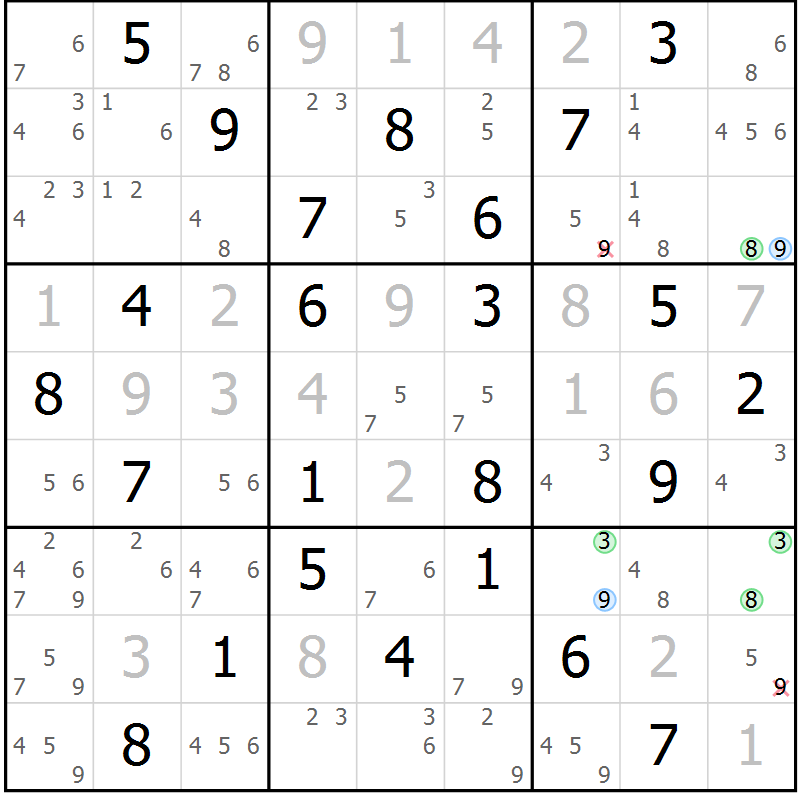 Position des candidats pour la solution de la Gr 36 page 39 du magazine de sudoku Sudoku Suprême n° 040