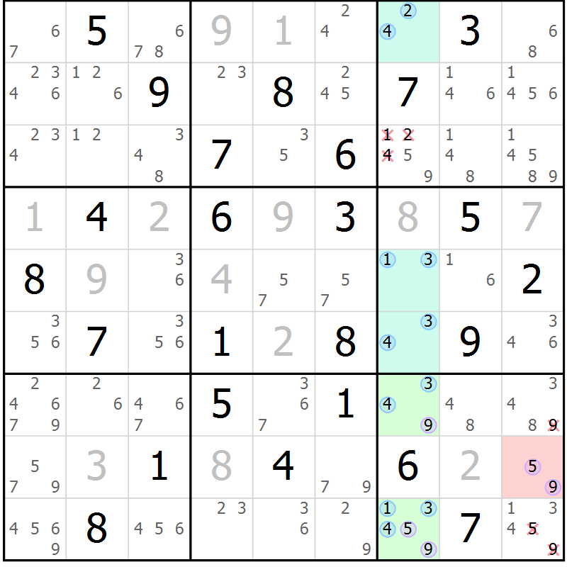 Position des candidats pour la solution de la Gr 36 page 39 du magazine de sudoku Sudoku Suprême n° 040