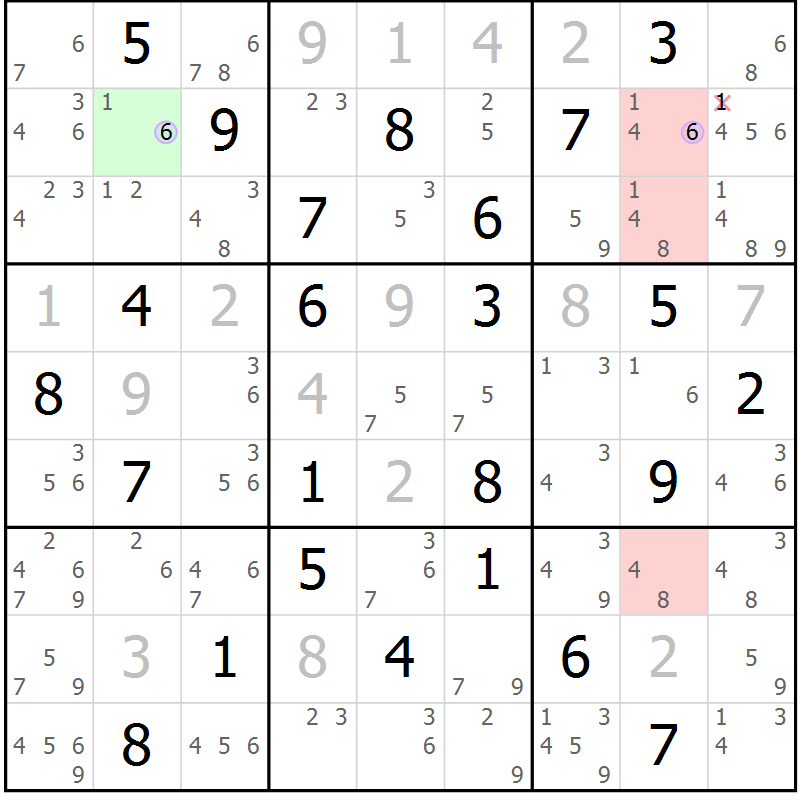 Position des candidats pour la solution de la Gr 36 page 39 du magazine de sudoku Sudoku Suprême n° 040