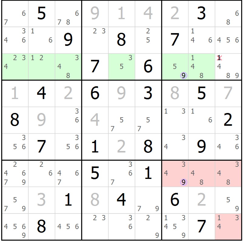 Position des candidats pour la solution de la Gr 36 page 39 du magazine de sudoku Sudoku Suprême n° 040