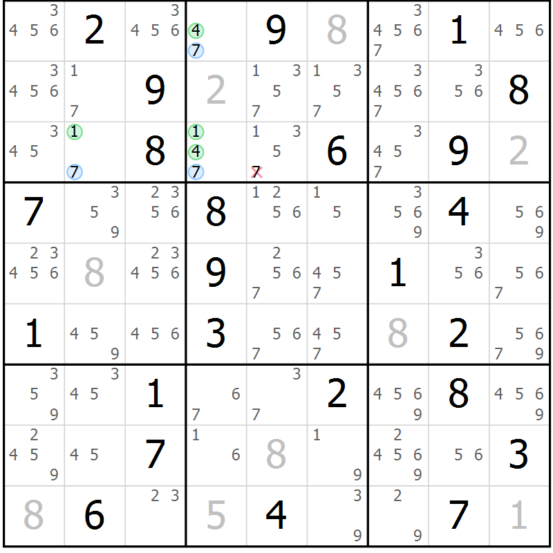Position des candidats pour la solution de la Gr 38 page 41 du magazine de sudoku Sudoku Suprême n° 040
