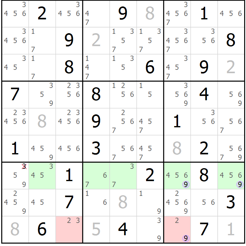 Position des candidats pour la solution de la Gr 38 page 41 du magazine de sudoku Sudoku Suprême n° 040