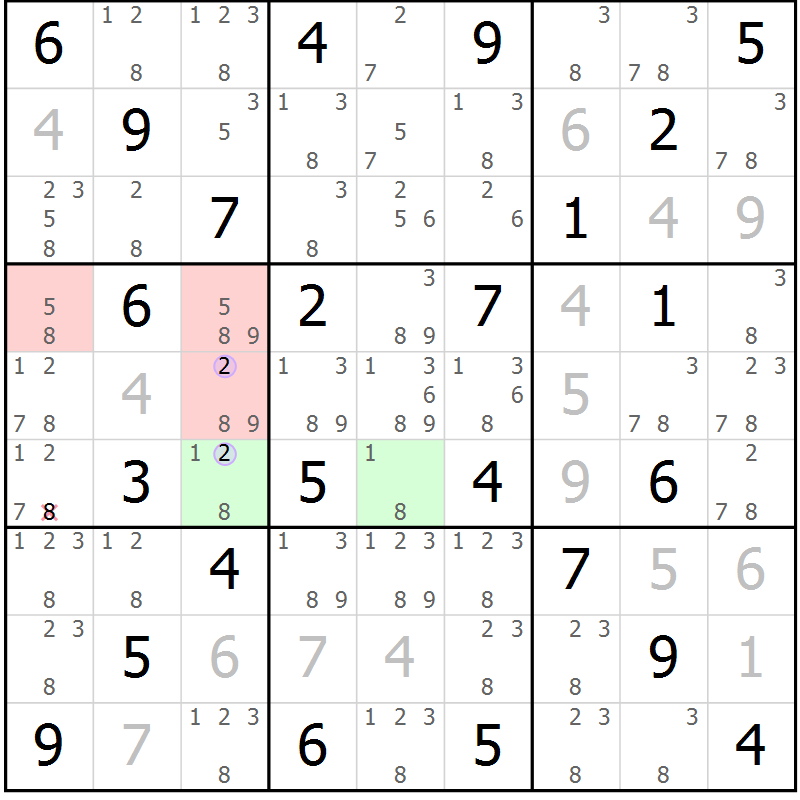 Position des candidats pour la solution de la Gr 39 page 42 du magazine de sudoku Sudoku Suprême n° 040