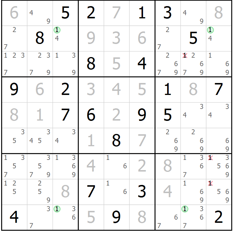 Position des candidats pour la solution de la Gr 4 page 7 du magazine de sudoku Sudoku Suprême n° 040