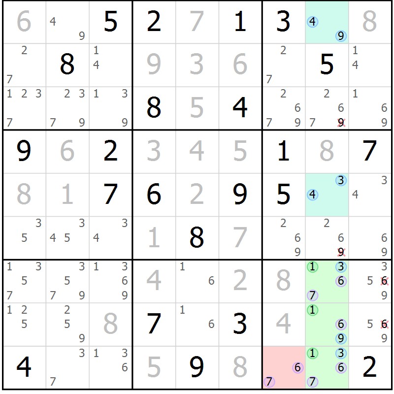 Position des candidats pour la solution de la Gr 4 page 7 du magazine de sudoku Sudoku Suprême n° 040