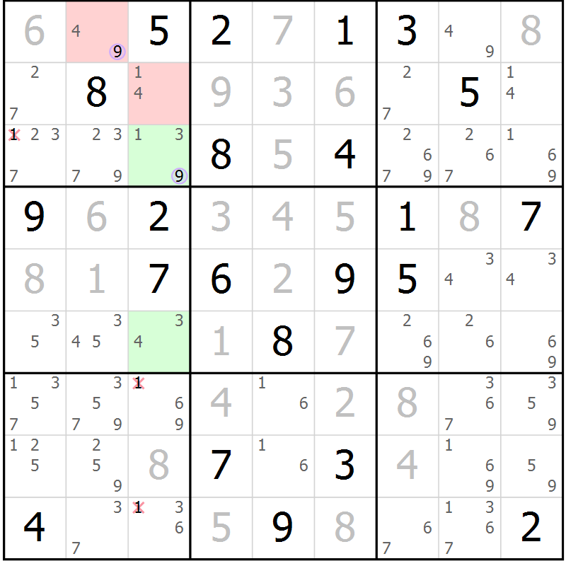 Position des candidats pour la solution de la Gr 4 page 7 du magazine de sudoku Sudoku Suprême n° 040