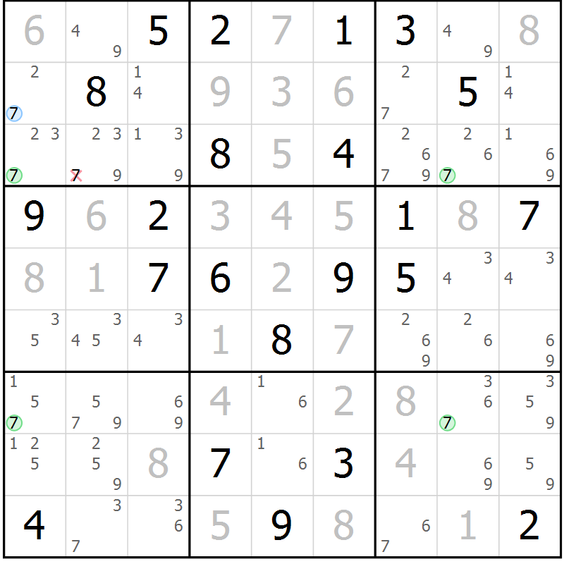 Position des candidats pour la solution de la Gr 4 page 7 du magazine de sudoku Sudoku Suprême n° 040
