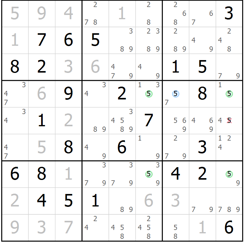 Position des candidats pour la solution de la Gr 40 page 43 du magazine de sudoku Sudoku Suprême n° 040