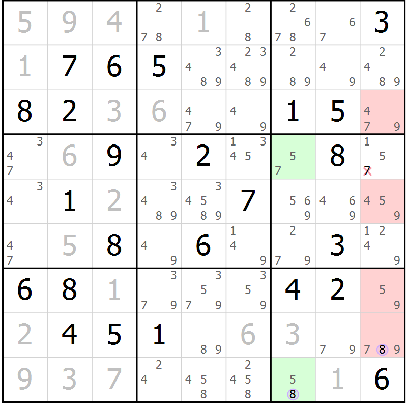 Position des candidats pour la solution de la Gr 40 page 43 du magazine de sudoku Sudoku Suprême n° 040