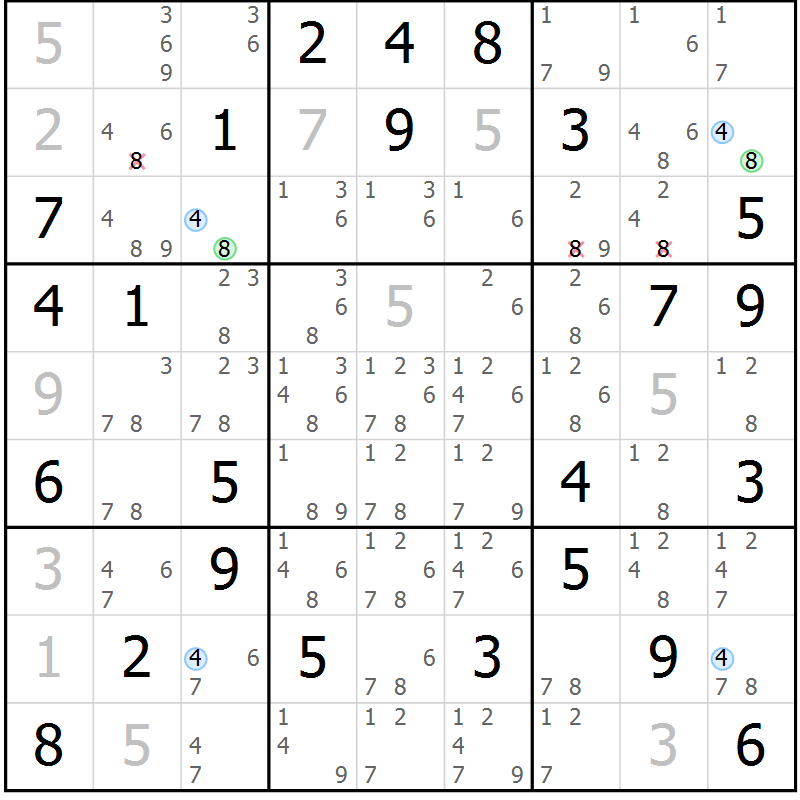 Position des candidats pour la solution de la Gr 42 page 45 du magazine de sudoku Sudoku Suprême n° 040