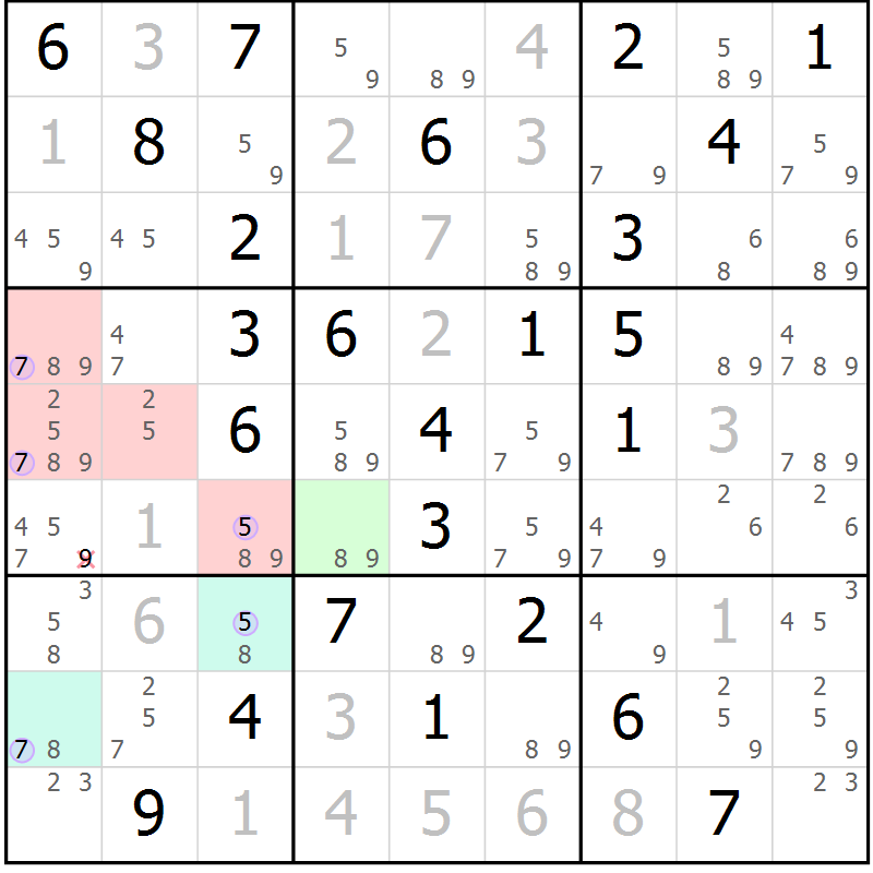 Position des candidats pour la solution de la Gr 43 page 46 du magazine de sudoku Sudoku Suprême n° 040