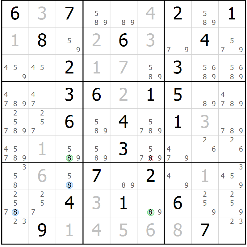 Position des candidats pour la solution de la Gr 43 page 46 du magazine de sudoku Sudoku Suprême n° 040