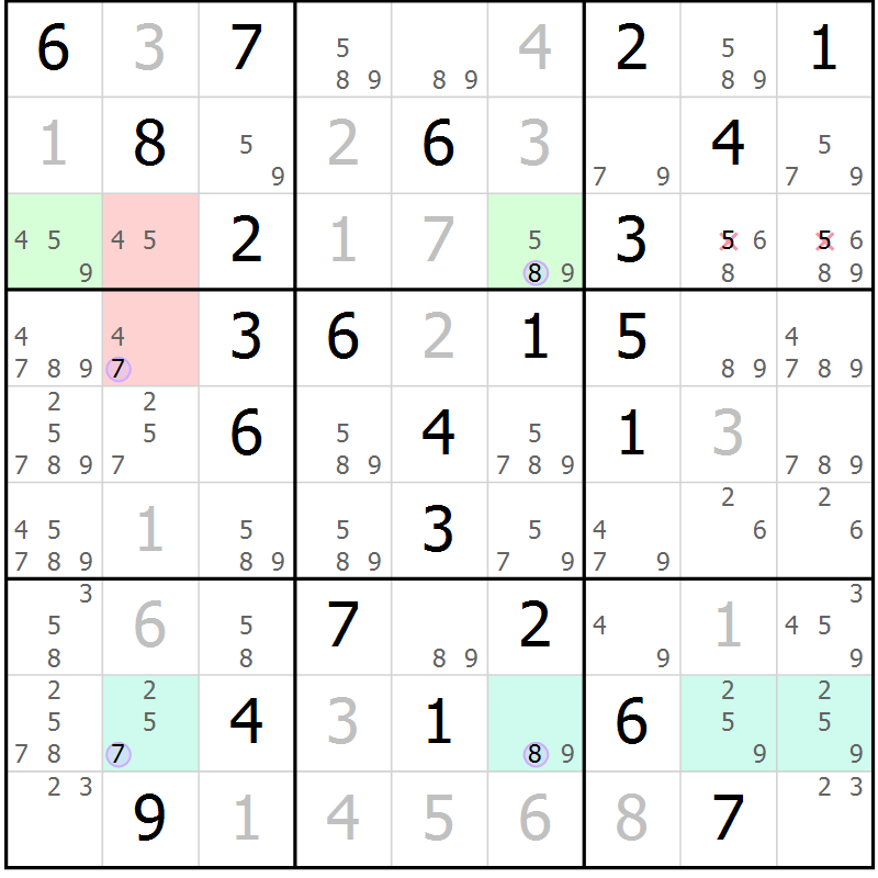 Position des candidats pour la solution de la Gr 43 page 46 du magazine de sudoku Sudoku Suprême n° 040