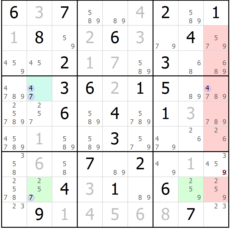 Position des candidats pour la solution de la Gr 43 page 46 du magazine de sudoku Sudoku Suprême n° 040