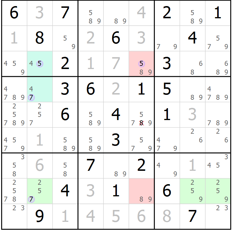 Position des candidats pour la solution de la Gr 43 page 46 du magazine de sudoku Sudoku Suprême n° 040