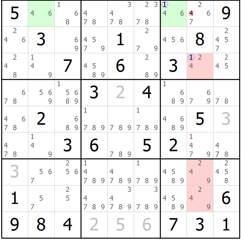 Position des candidats pour la solution de la Gr 44 page 47 du magazine de sudoku Sudoku Suprême n° 040