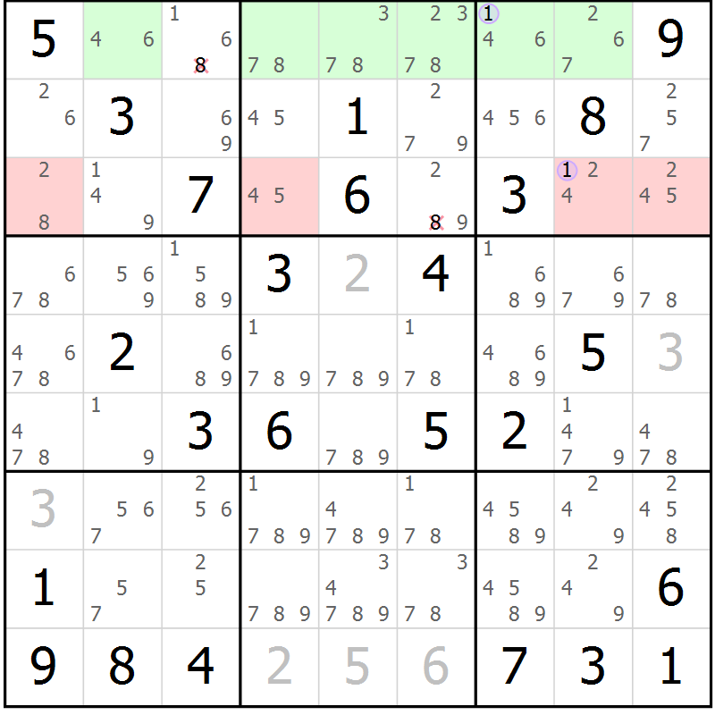 Position des candidats pour la solution de la Gr 44 page 47 du magazine de sudoku Sudoku Suprême n° 040