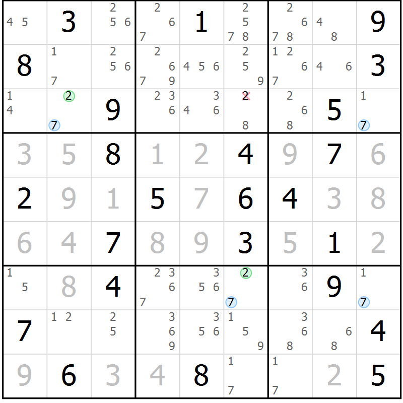 Position des candidats pour la solution de la Gr 45 page 48 du magazine de sudoku Sudoku Suprême n° 040