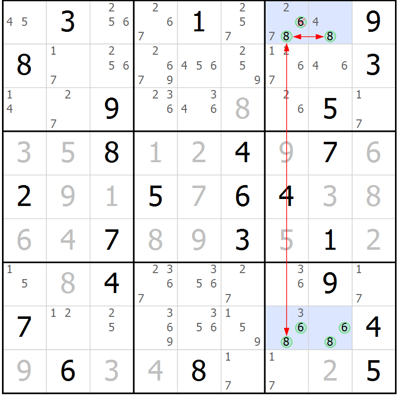 Position des candidats pour la solution de la Gr 45 page 48 du magazine de sudoku Sudoku Suprême n° 040