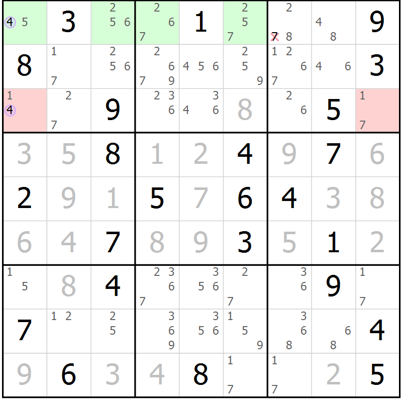 Position des candidats pour la solution de la Gr 45 page 48 du magazine de sudoku Sudoku Suprême n° 040