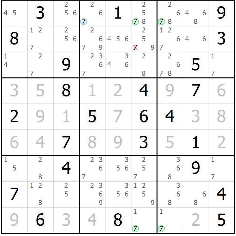 Position des candidats pour la solution de la Gr 45 page 48 du magazine de sudoku Sudoku Suprême n° 040