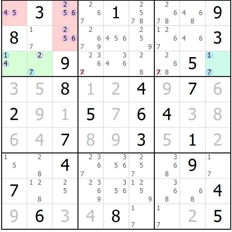 Position des candidats pour la solution de la Gr 45 page 48 du magazine de sudoku Sudoku Suprême n° 040