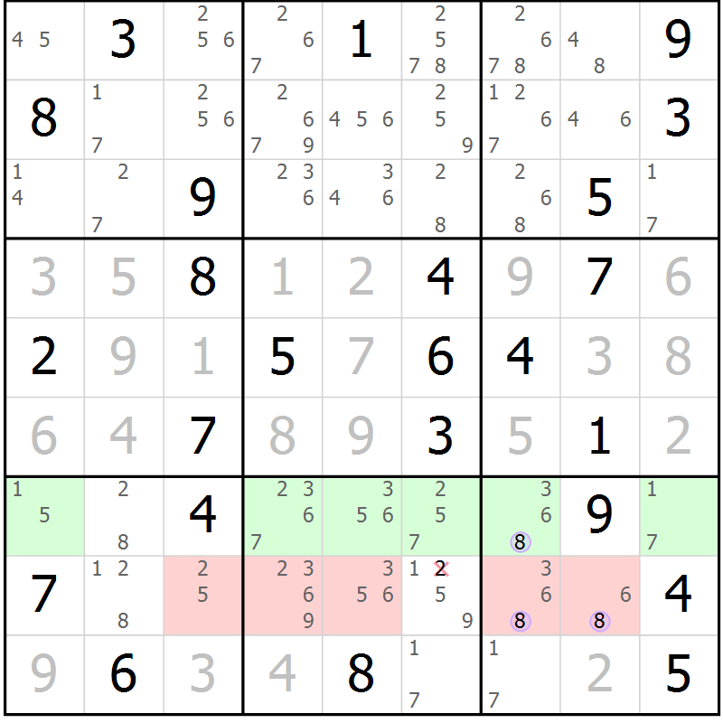 Position des candidats pour la solution de la Gr 45 page 48 du magazine de sudoku Sudoku Suprême n° 040