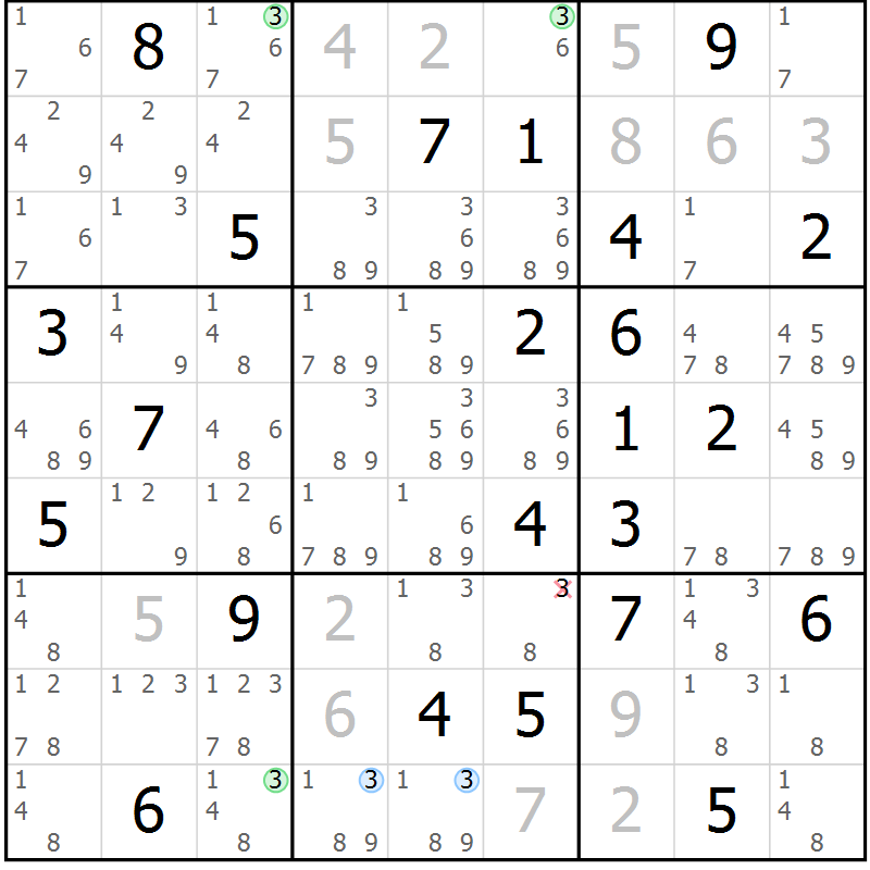 Position des candidats pour la solution de la Gr 46 page 49 du magazine de sudoku Sudoku Suprême n° 040