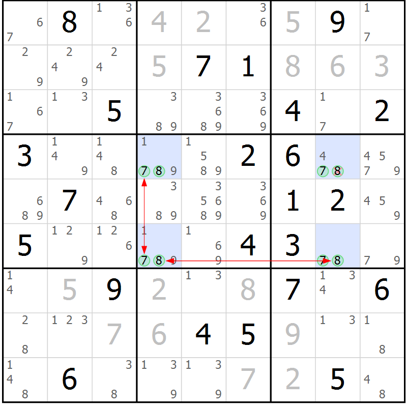 Position des candidats pour la solution de la Gr 46 page 49 du magazine de sudoku Sudoku Suprême n° 040