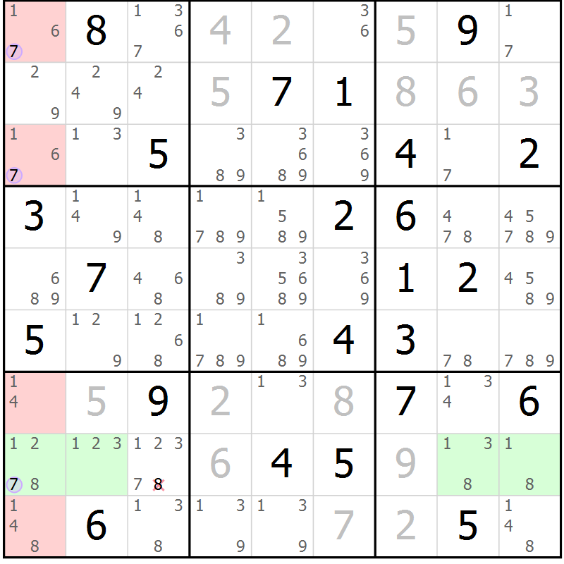 Position des candidats pour la solution de la Gr 46 page 49 du magazine de sudoku Sudoku Suprême n° 040