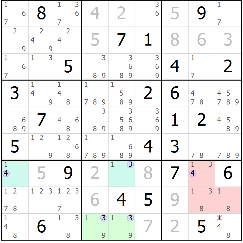 Position des candidats pour la solution de la Gr 46 page 49 du magazine de sudoku Sudoku Suprême n° 040