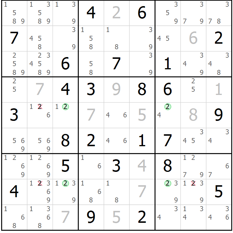 Position des candidats pour la solution de la Gr 48 page 51 du magazine de sudoku Sudoku Suprême n° 040