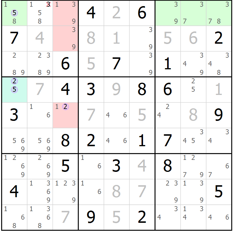 Position des candidats pour la solution de la Gr 48 page 51 du magazine de sudoku Sudoku Suprême n° 040