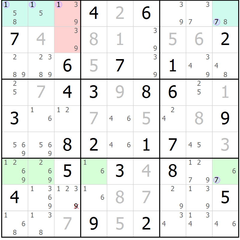 Position des candidats pour la solution de la Gr 48 page 51 du magazine de sudoku Sudoku Suprême n° 040