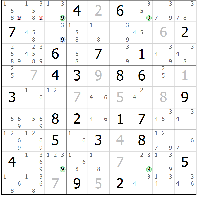 Position des candidats pour la solution de la Gr 48 page 51 du magazine de sudoku Sudoku Suprême n° 040