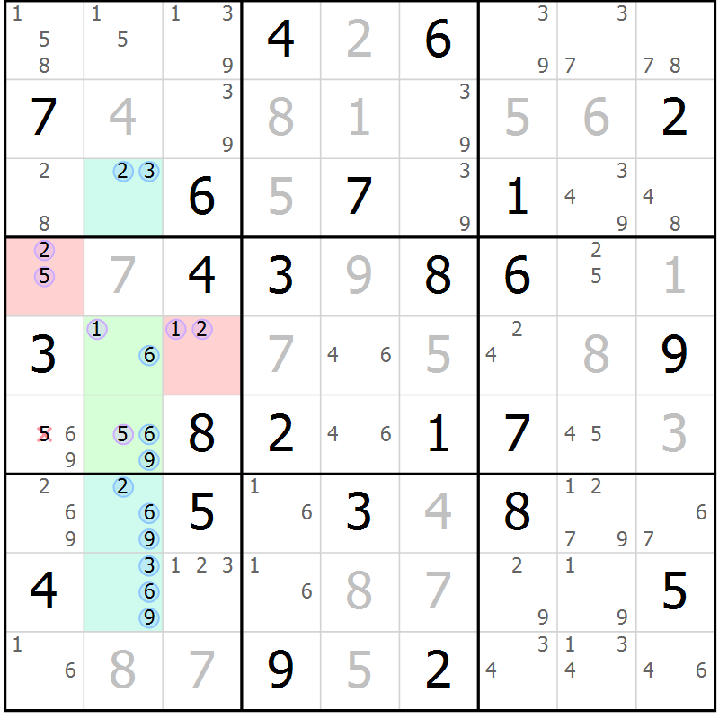 Position des candidats pour la solution de la Gr 48 page 51 du magazine de sudoku Sudoku Suprême n° 040