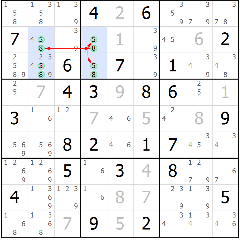 Position des candidats pour la solution de la Gr 48 page 51 du magazine de sudoku Sudoku Suprême n° 040