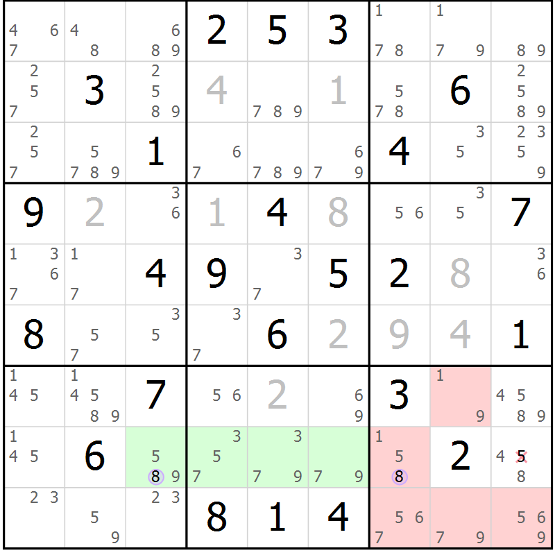 Position des candidats pour la solution de la Gr 49 page 52 du magazine de sudoku Sudoku Suprême n° 040