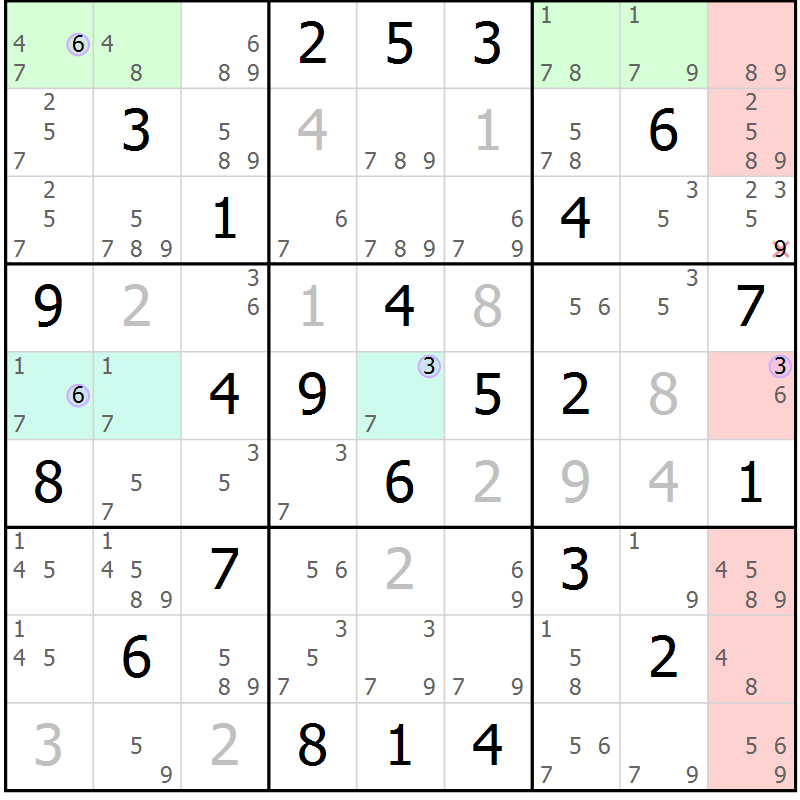 Position des candidats pour la solution de la Gr 49 page 52 du magazine de sudoku Sudoku Suprême n° 040