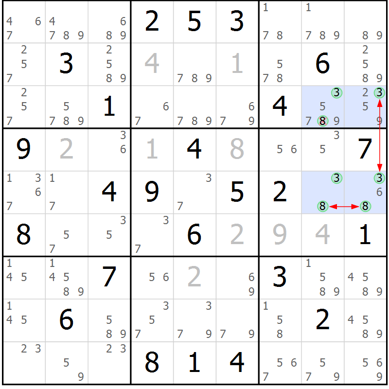 Position des candidats pour la solution de la Gr 49 page 52 du magazine de sudoku Sudoku Suprême n° 040