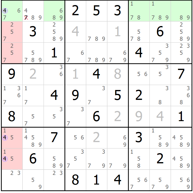 Position des candidats pour la solution de la Gr 49 page 52 du magazine de sudoku Sudoku Suprême n° 040